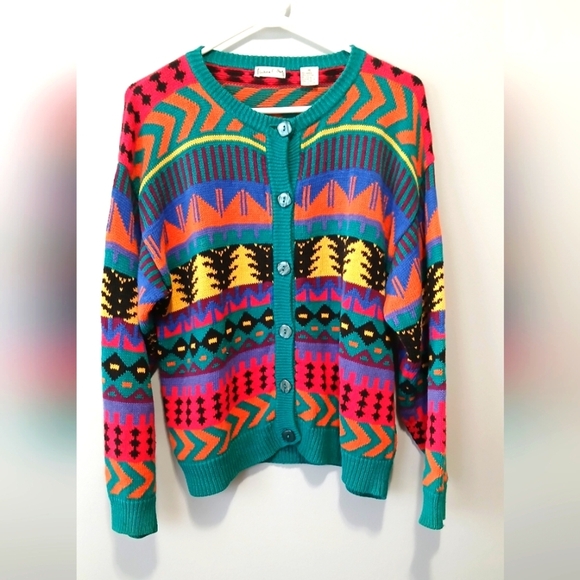 Lauren E. Ong Sweaters - Vintage Laureen E Ong Button Down Sweater Womens Medium Cottagecore Tribal Cozy